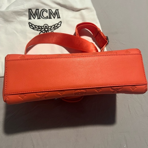 MCM Hot Coral Monogram Leather Small Essential Crossbody Bag - Picture 6 of 6